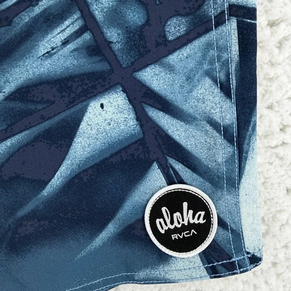 RVCA Board Shorts Mens‎ 36 Blue Hawaiian Aloha Print Swim Trunks Surf Beach